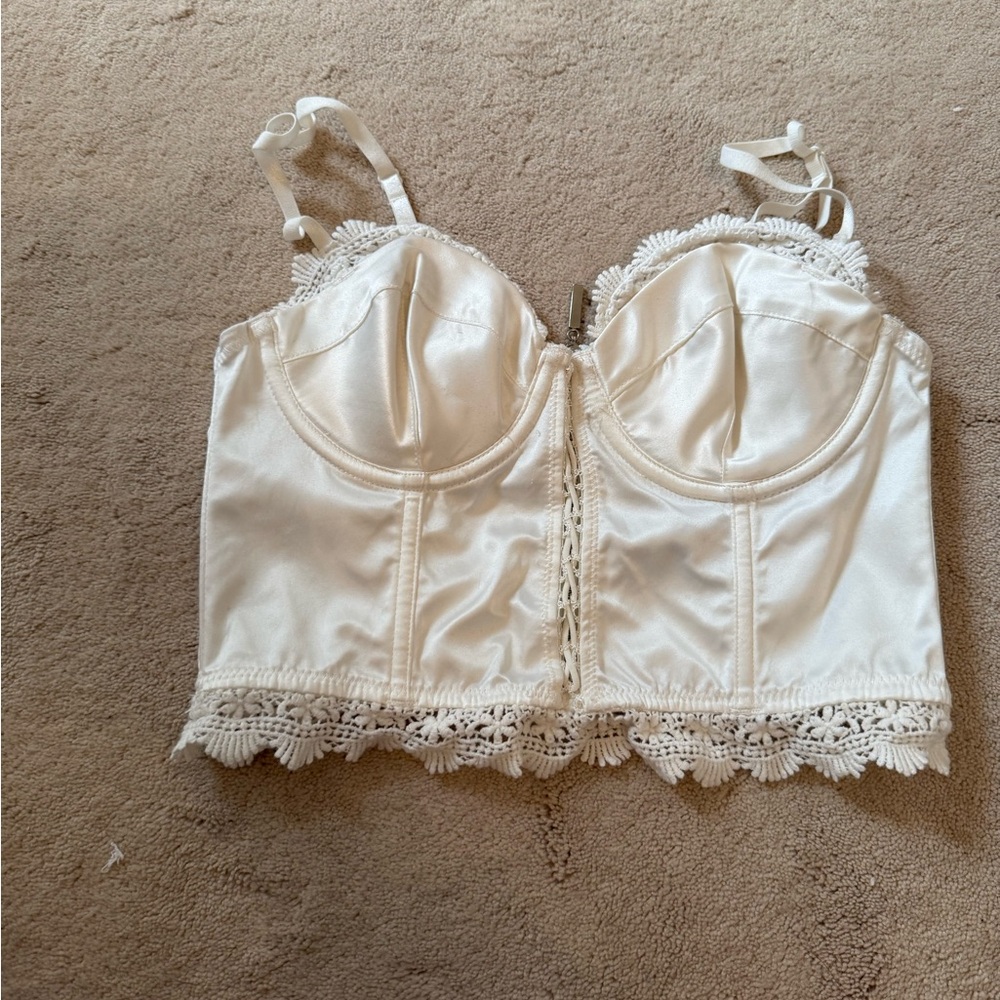 Forever 21 Cream Crochet Bustier Crop Top